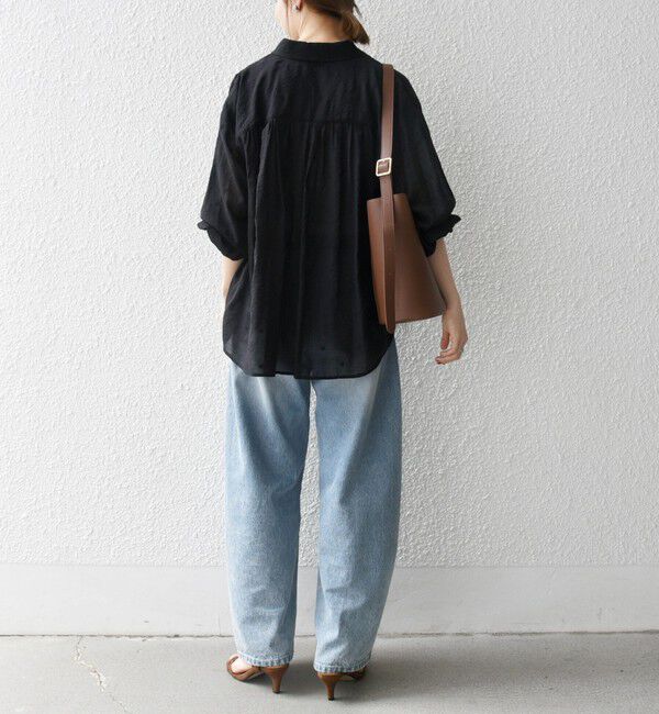 SHIPS any「《追加予約》【WEB限定】SHIPS any:〈手洗い可能〉シアー ドット レギュラーカラー ギャザー シャツ」|シャツ・ブラウス|