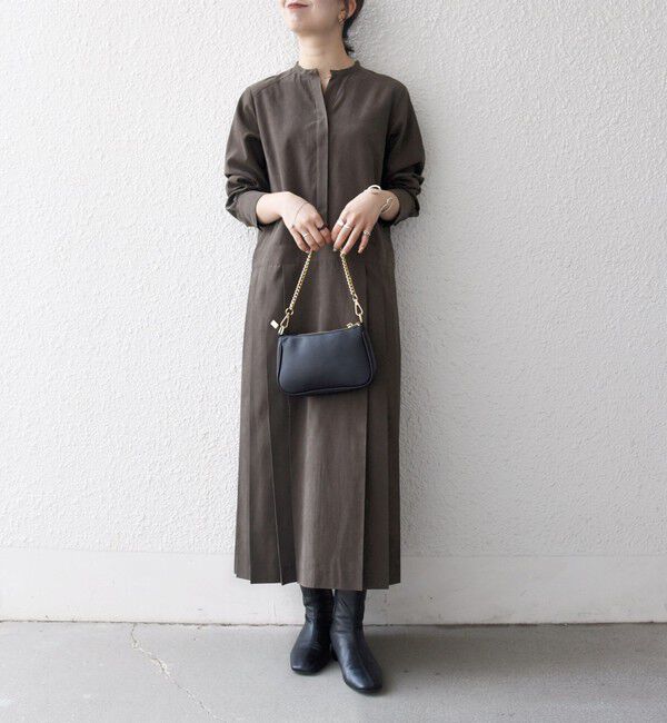 SHIPS any「SHIPS any:〈洗濯機可能〉ピーチスキン サイド プリーツ バンドカラー シャツ ワンピース」|ワンピース|