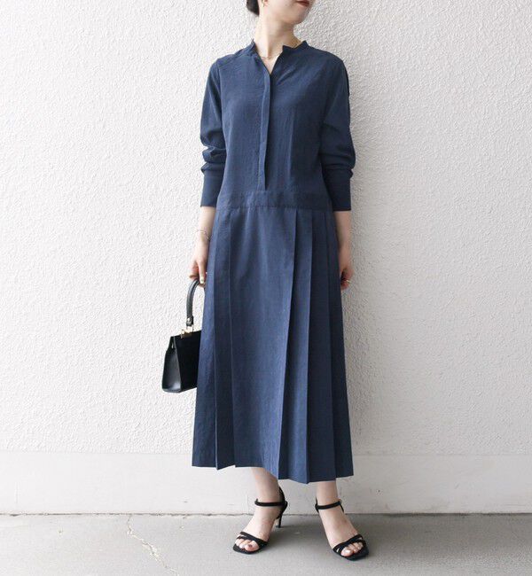 SHIPS any「SHIPS any:〈洗濯機可能〉ピーチスキン サイド プリーツ バンドカラー シャツ ワンピース」|ワンピース|