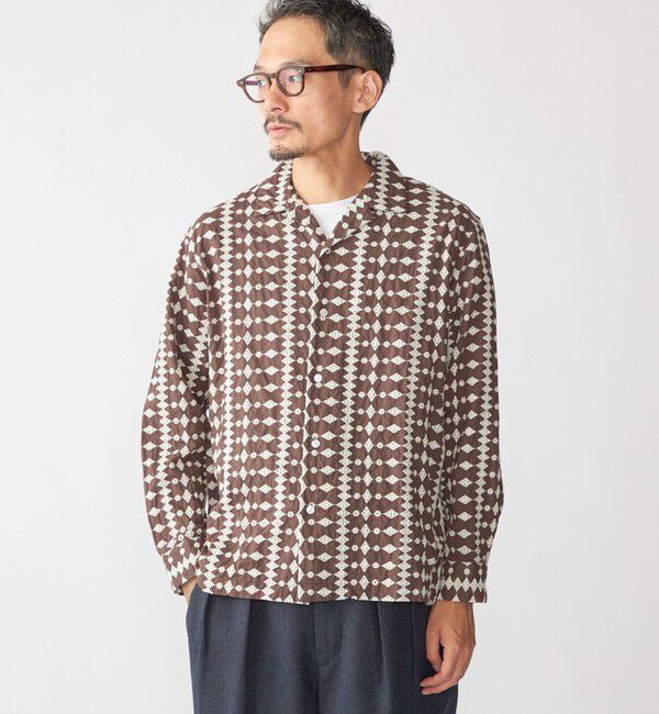 SHIPS「SHIPS: エンブロイダリー オープンカラー ロングスリーブ シャツ」|シャツ・ブラウス|ブラウン