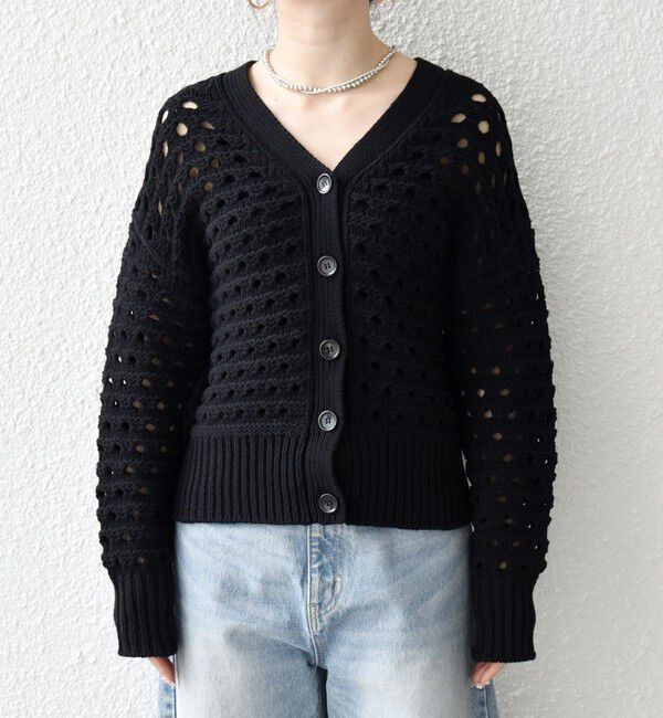 SHIPS any「SHIPS any:〈手洗い可能〉コットン ミックス 透かし編み Vネック カーディガン」|カーディガン|