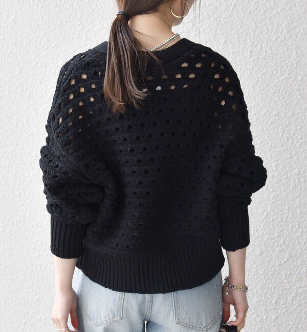 SHIPS any「SHIPS any:〈手洗い可能〉コットン ミックス 透かし編み Vネック カーディガン」|カーディガン|