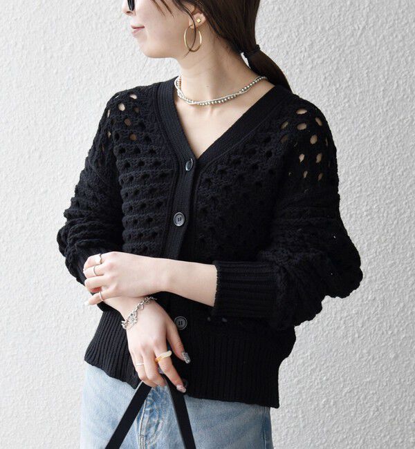SHIPS any「SHIPS any:〈手洗い可能〉コットン ミックス 透かし編み Vネック カーディガン」|カーディガン|