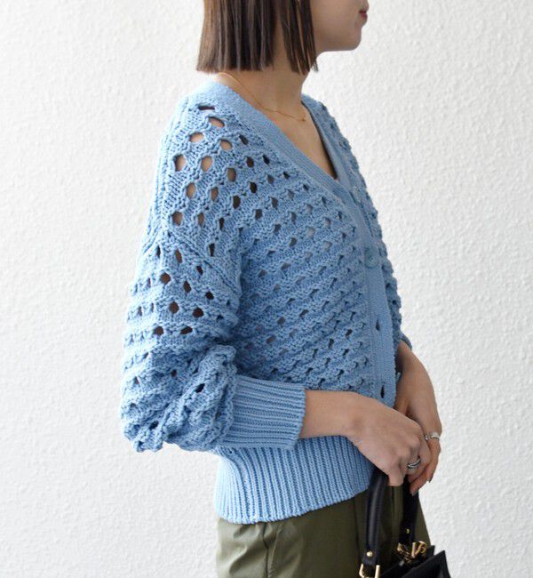 SHIPS any「SHIPS any:〈手洗い可能〉コットン ミックス 透かし編み Vネック カーディガン」|カーディガン|