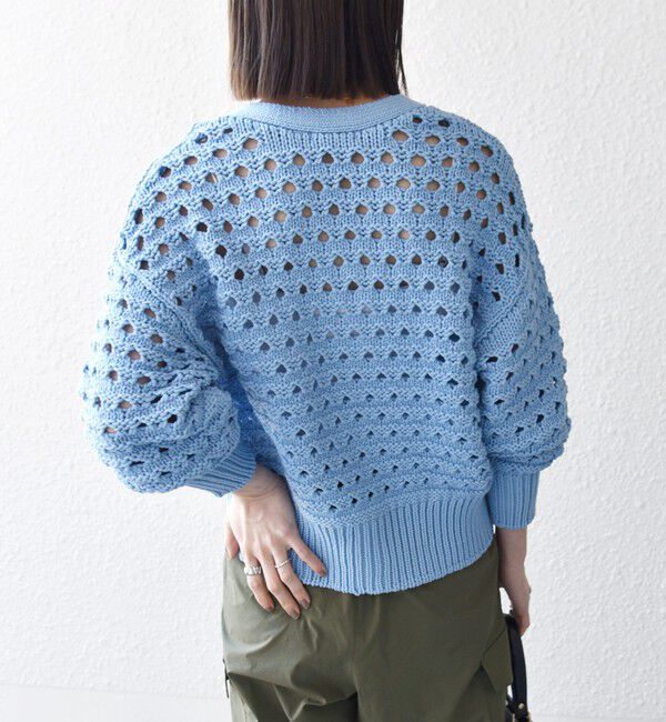 SHIPS any「SHIPS any:〈手洗い可能〉コットン ミックス 透かし編み Vネック カーディガン」|カーディガン|