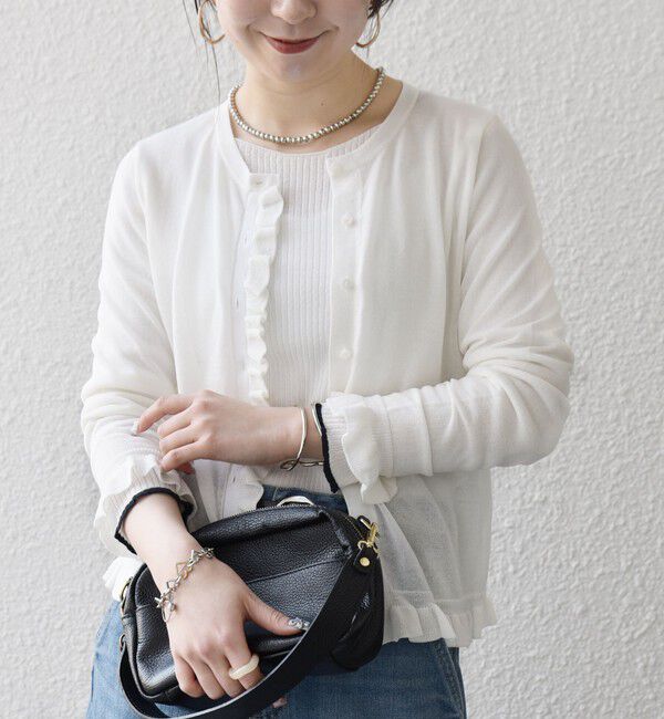 SHIPS any「《予約》SHIPS any:〈手洗い可能〉コットン ミックス シアー フリル カーディガン」|カーディガン|