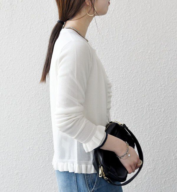 SHIPS any「《予約》SHIPS any:〈手洗い可能〉コットン ミックス シアー フリル カーディガン」|カーディガン|