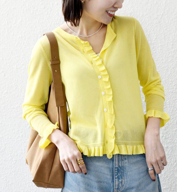 SHIPS any「《予約》SHIPS any:〈手洗い可能〉コットン ミックス シアー フリル カーディガン」|カーディガン|