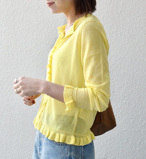 SHIPS any「《予約》SHIPS any:〈手洗い可能〉コットン ミックス シアー フリル カーディガン」|カーディガン|