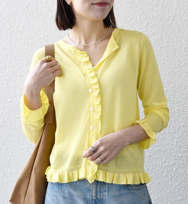 SHIPS any「《予約》SHIPS any:〈手洗い可能〉コットン ミックス シアー フリル カーディガン」|カーディガン|