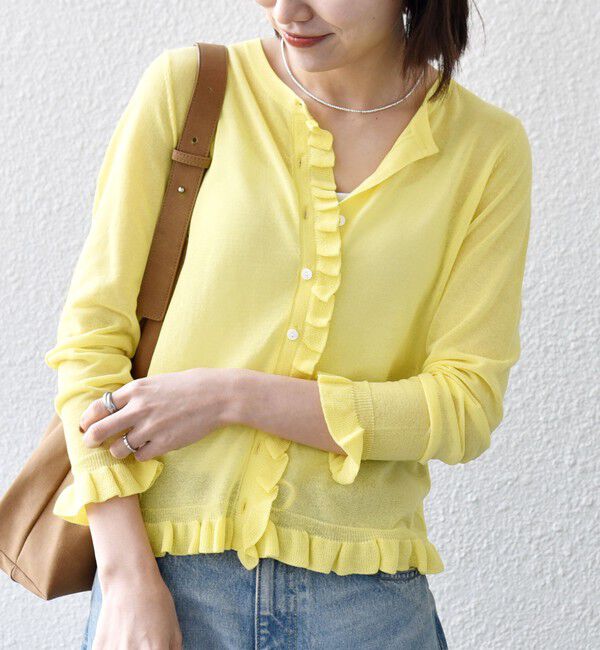 SHIPS any「《予約》SHIPS any:〈手洗い可能〉コットン ミックス シアー フリル カーディガン」|カーディガン|