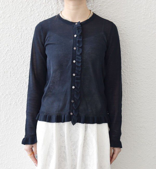 SHIPS any「《予約》SHIPS any:〈手洗い可能〉コットン ミックス シアー フリル カーディガン」|カーディガン|