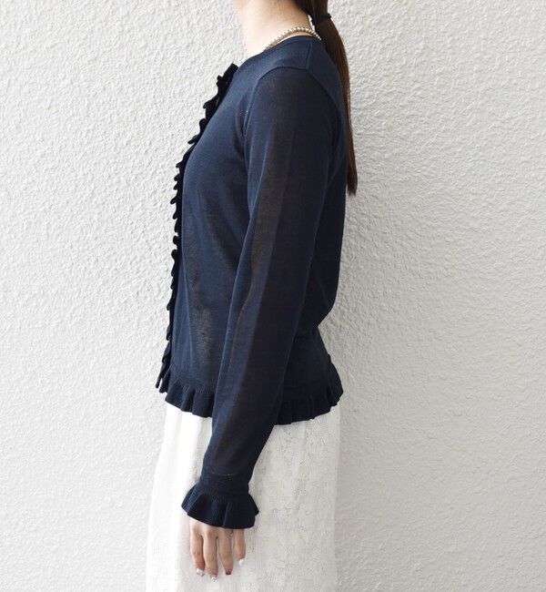 SHIPS any「《予約》SHIPS any:〈手洗い可能〉コットン ミックス シアー フリル カーディガン」|カーディガン|