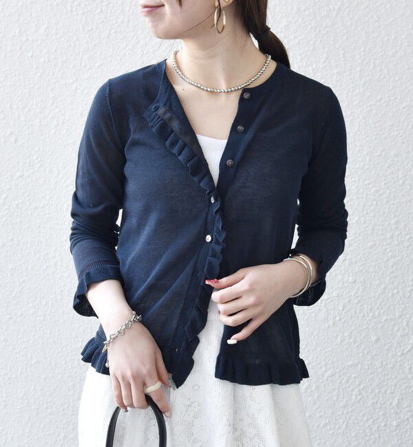 SHIPS any「《予約》SHIPS any:〈手洗い可能〉コットン ミックス シアー フリル カーディガン」|カーディガン|