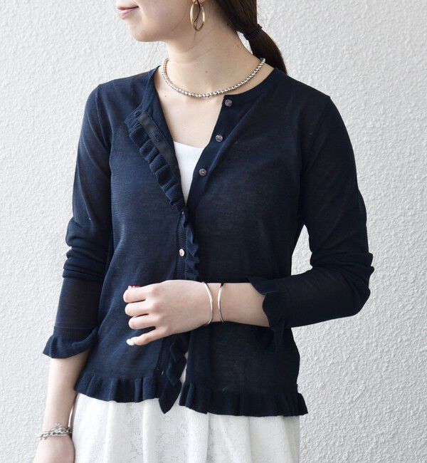 SHIPS any「《予約》SHIPS any:〈手洗い可能〉コットン ミックス シアー フリル カーディガン」|カーディガン|