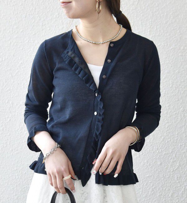 SHIPS any「《予約》SHIPS any:〈手洗い可能〉コットン ミックス シアー フリル カーディガン」|カーディガン|