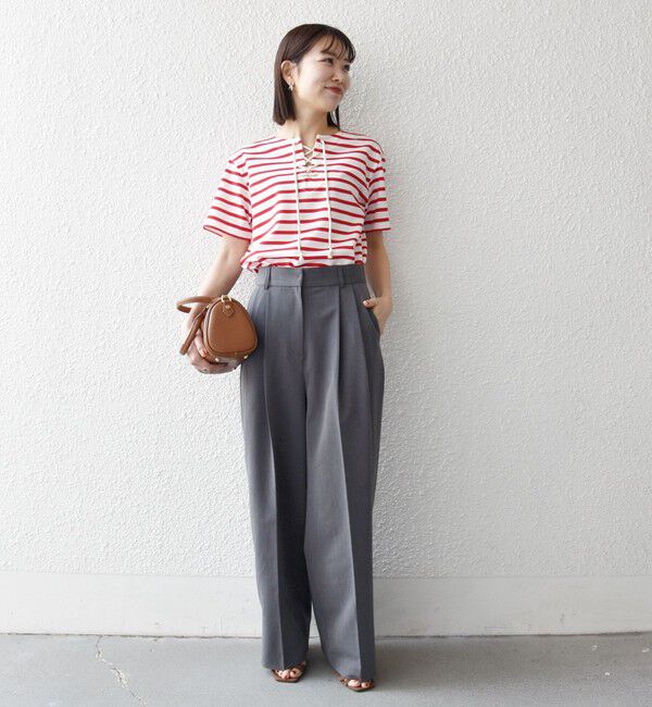 SHIPS any「《予約》SHIPS any:〈洗濯機可能〉マリンボーダー レースアップ ショートスリーブ TEE」|Tシャツ・カットソー|