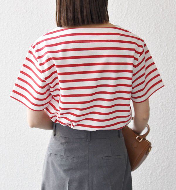 SHIPS any「《予約》SHIPS any:〈洗濯機可能〉マリンボーダー レースアップ ショートスリーブ TEE」|Tシャツ・カットソー|