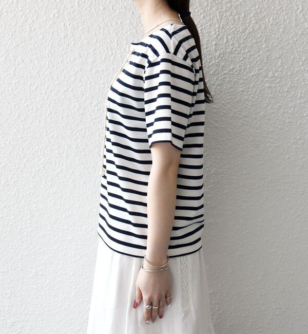SHIPS any「《予約》SHIPS any:〈洗濯機可能〉マリンボーダー レースアップ ショートスリーブ TEE」|Tシャツ・カットソー|