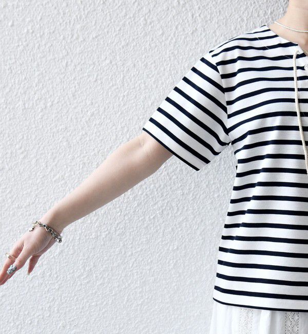 SHIPS any「《予約》SHIPS any:〈洗濯機可能〉マリンボーダー レースアップ ショートスリーブ TEE」|Tシャツ・カットソー|
