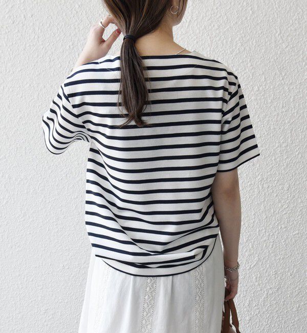 SHIPS any「《予約》SHIPS any:〈洗濯機可能〉マリンボーダー レースアップ ショートスリーブ TEE」|Tシャツ・カットソー|