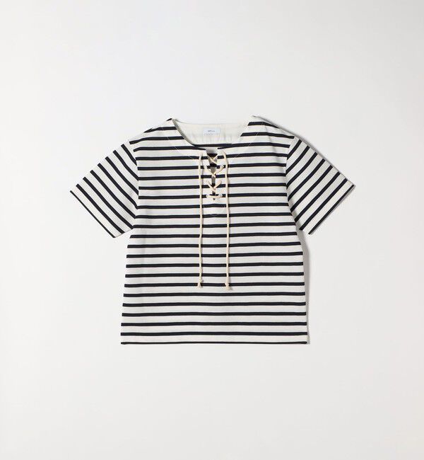 SHIPS any「《予約》SHIPS any:〈洗濯機可能〉マリンボーダー レースアップ ショートスリーブ TEE」|Tシャツ・カットソー|