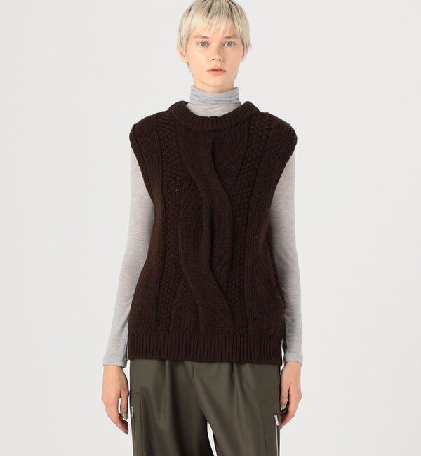 GALERIE VIE「ビッグケーブル クルーネックベスト」|ベスト・ジレ|