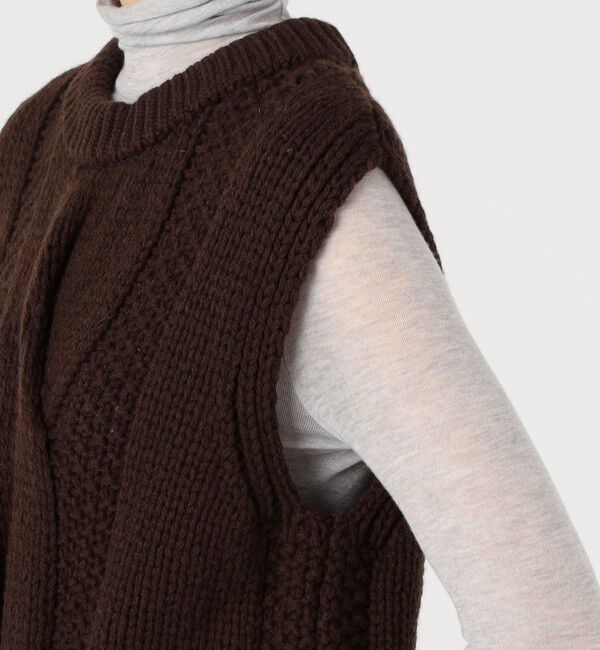 GALERIE VIE「ビッグケーブル クルーネックベスト」|ベスト・ジレ|