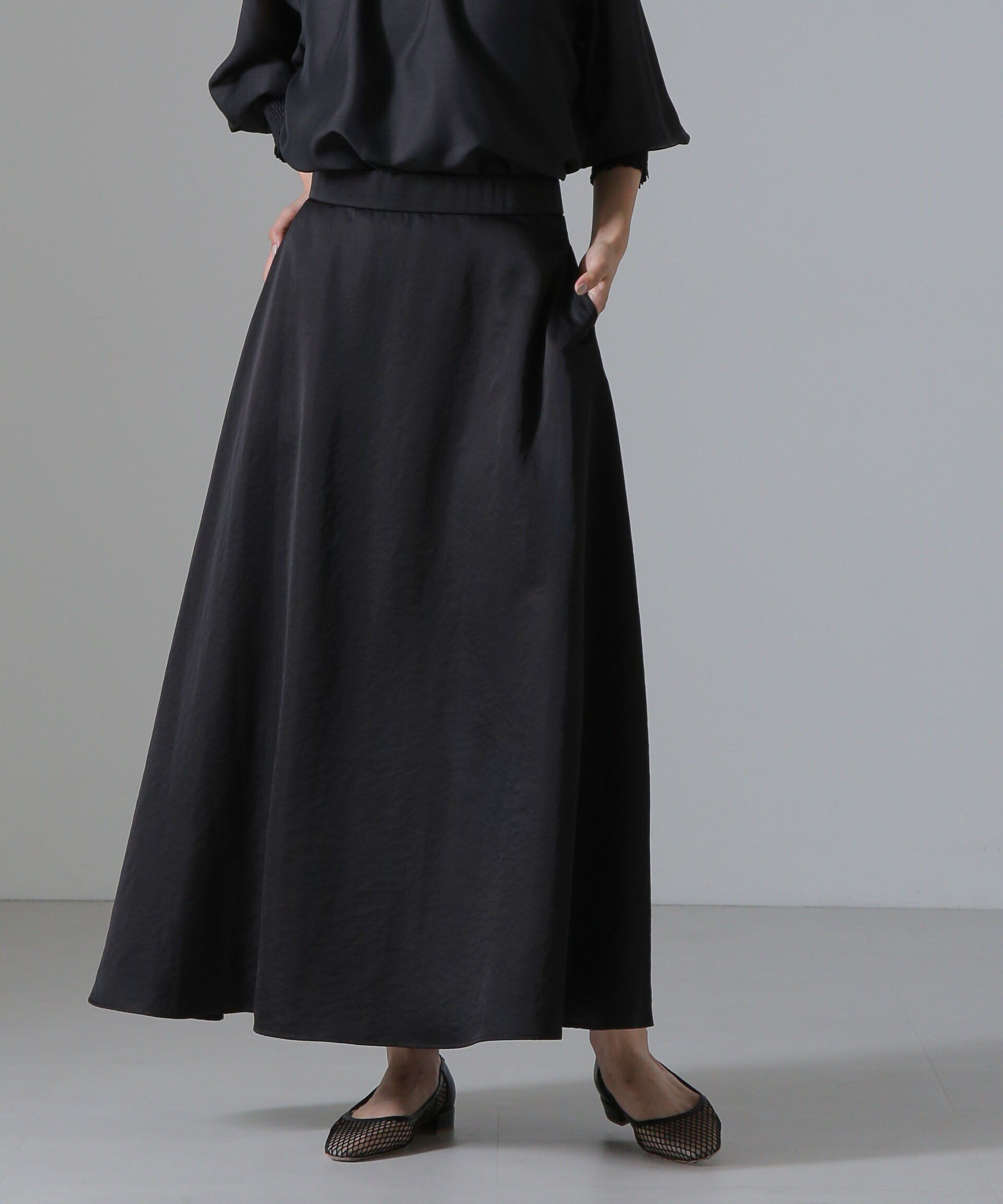 nano･universe「ヴィンテージサテンフレアロングスカート(セットアップ可)」|スカート|チャコール3