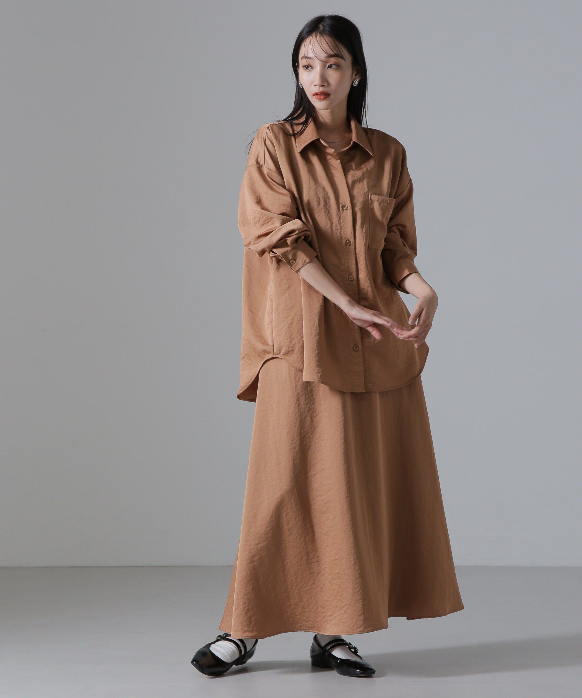 nano･universe「ヴィンテージサテンフレアロングスカート(セットアップ可)」|スカート|