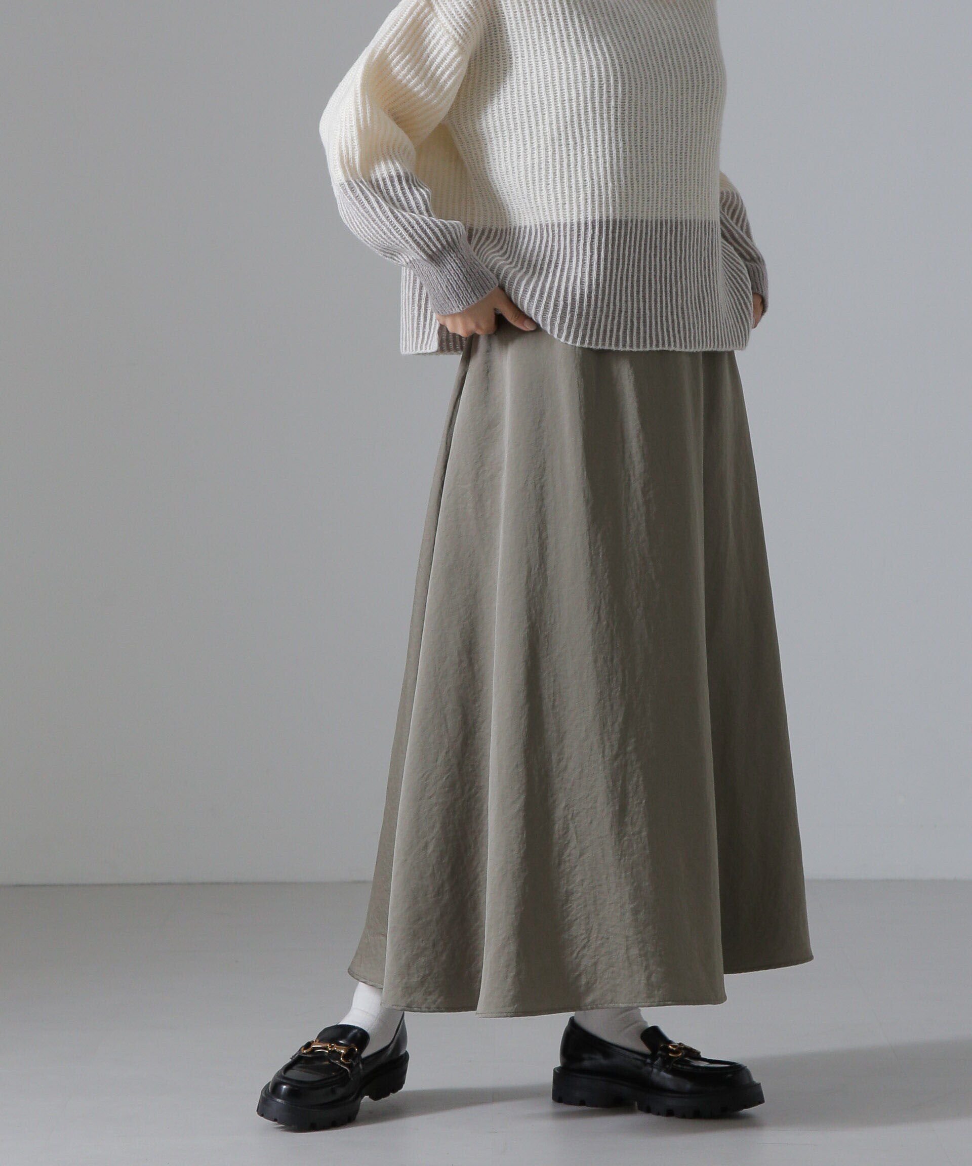 nano･universe「ヴィンテージサテンフレアロングスカート(セットアップ可)」|スカート|カーキグレー5
