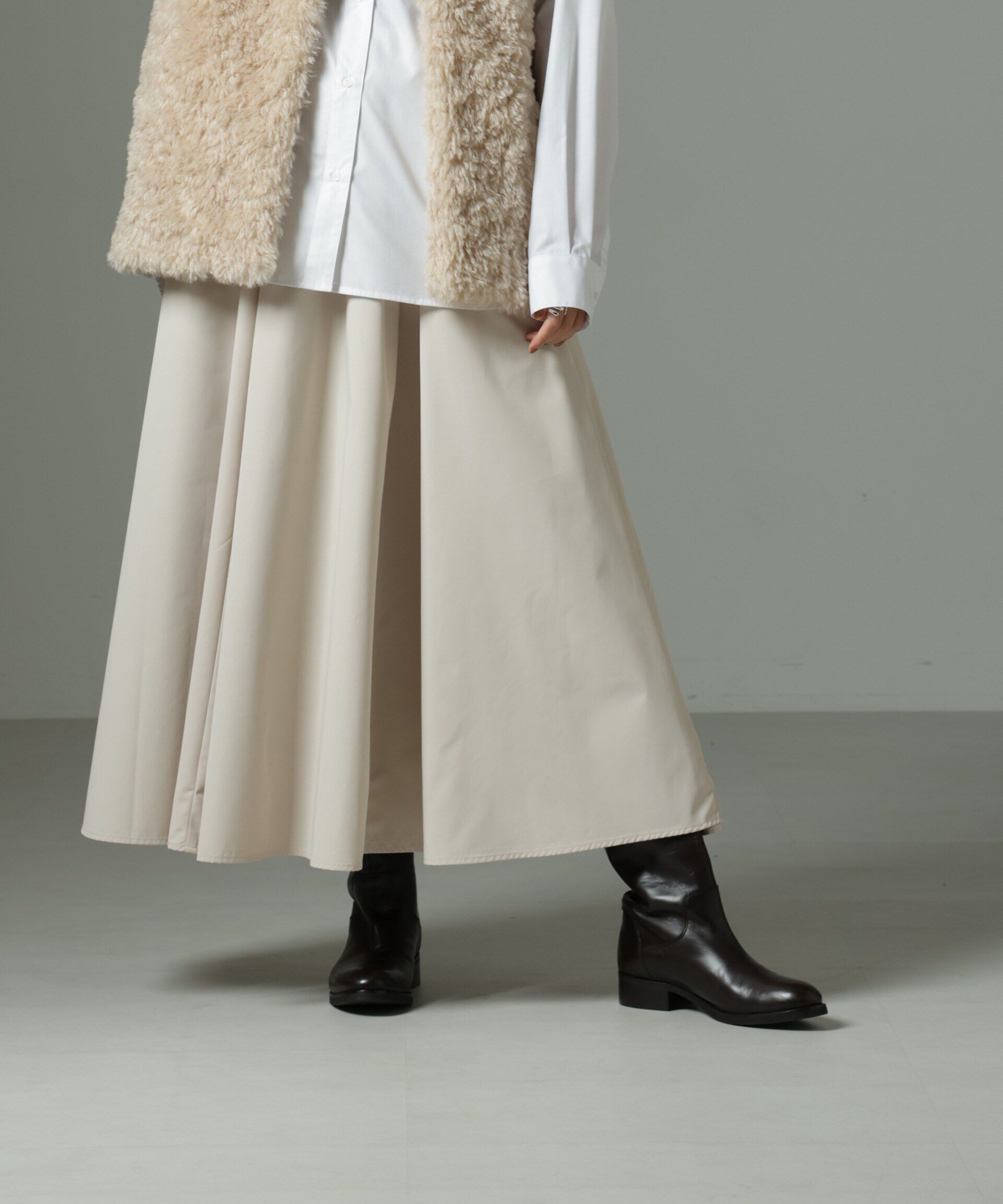 nano･universe「ウェストゴムギャザースカート」|スカート|ベージュ