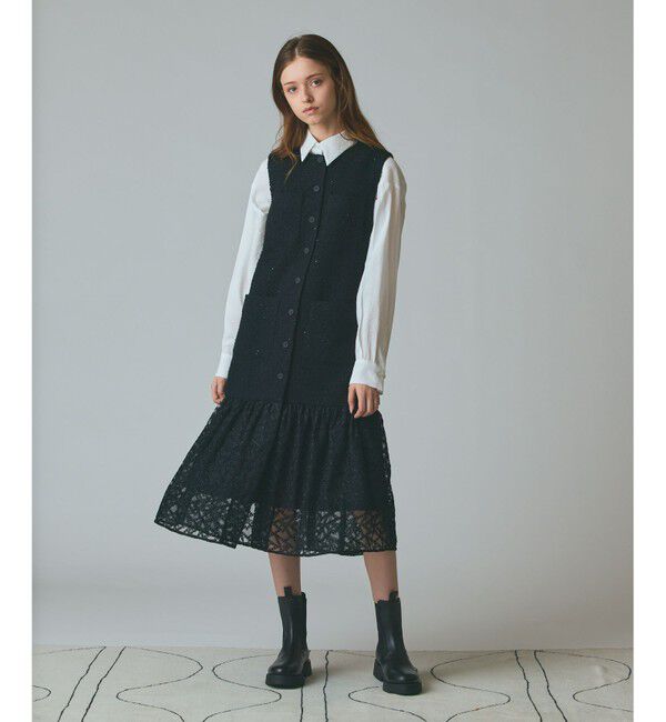 Grace Class「チュールコンビツイードワンピース」|ワンピース|