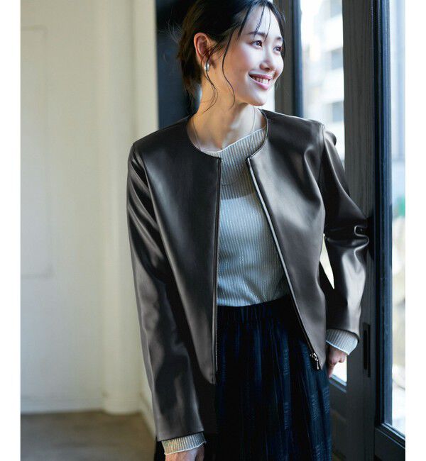 Rope&rsquo;Picnic「【花粉ガード】シンセティックレザーノーカラージャケット」|ノーカラージャケット|