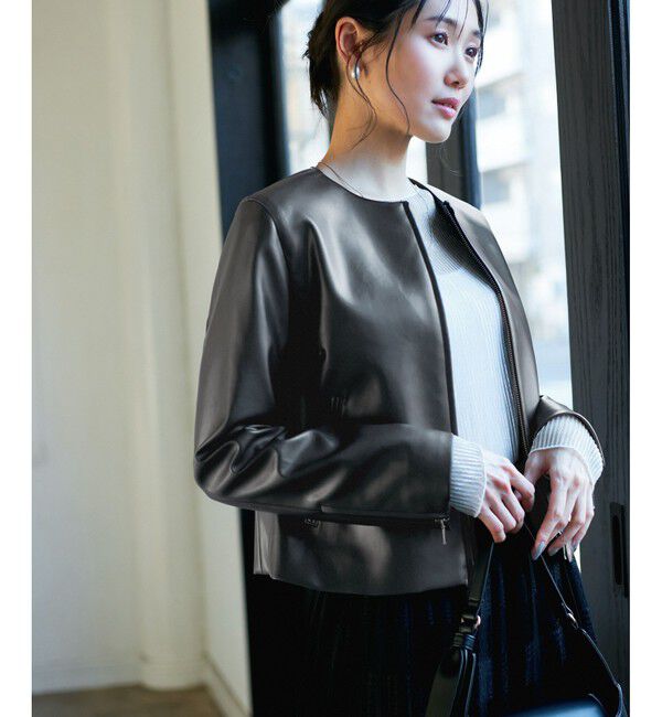 Rope&rsquo;Picnic「【花粉ガード】シンセティックレザーノーカラージャケット」|ノーカラージャケット|
