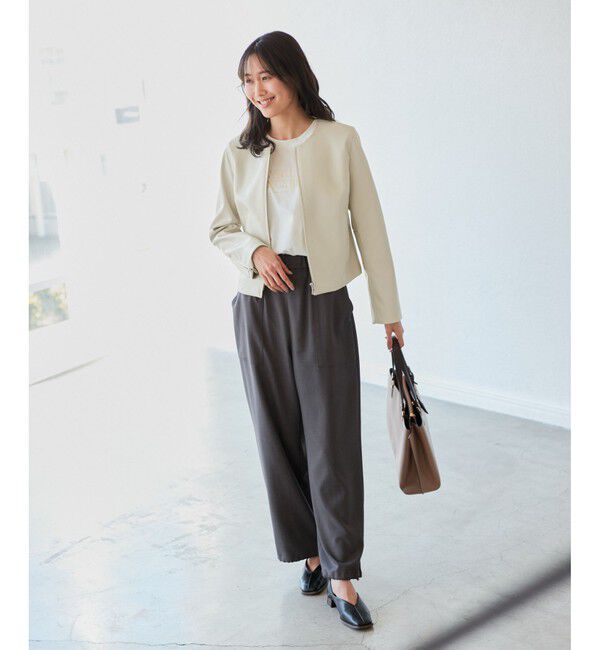 Rope&rsquo;Picnic「【花粉ガード】シンセティックレザーノーカラージャケット」|ノーカラージャケット|