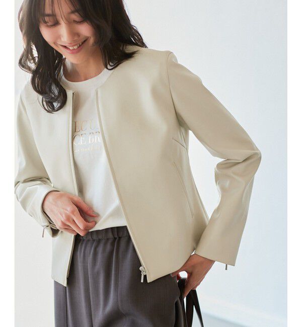 Rope&rsquo;Picnic「【花粉ガード】シンセティックレザーノーカラージャケット」|ノーカラージャケット|