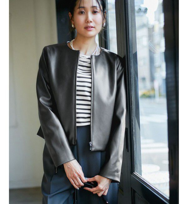 Rope&rsquo;Picnic「【花粉ガード】シンセティックレザーノーカラージャケット」|ノーカラージャケット|