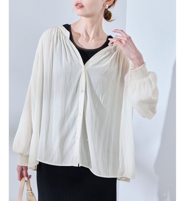 Rope&rsquo;Picnic「割繊ギャザーブラウス」|シャツ・ブラウス|オフホワイト(15)