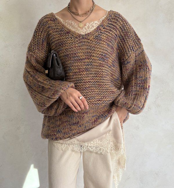  「MIXヤーンVネックプルオーバー」|ニット・セーター|