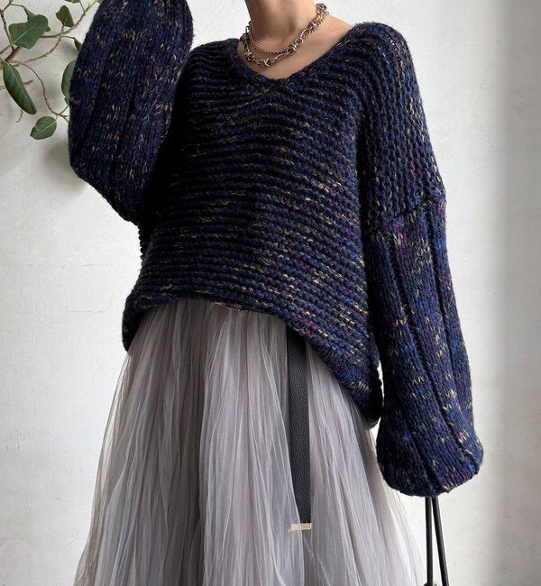  「MIXヤーンVネックプルオーバー」|ニット・セーター|