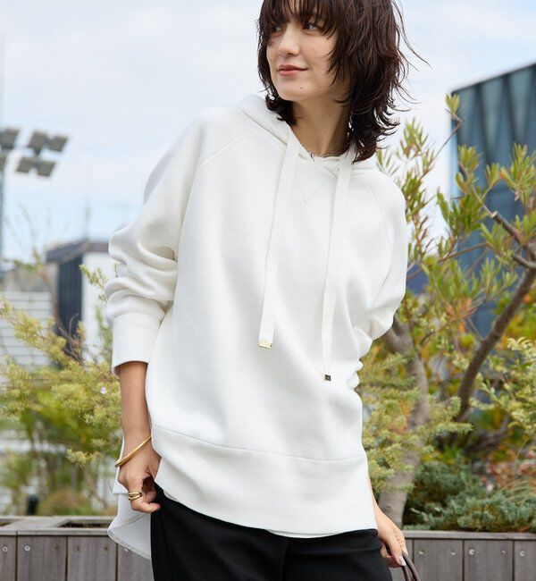  「【ロングシーズン活躍】スエットライクフーディニット」|ニット・セーター|オフホワイト