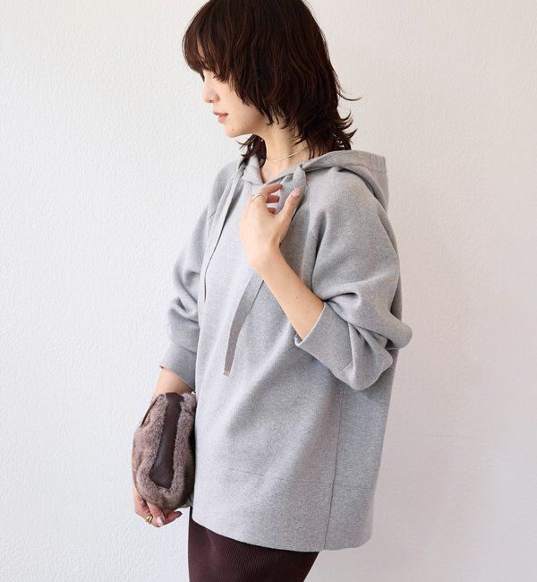  「【ロングシーズン活躍】スエットライクフーディニット」|ニット・セーター|