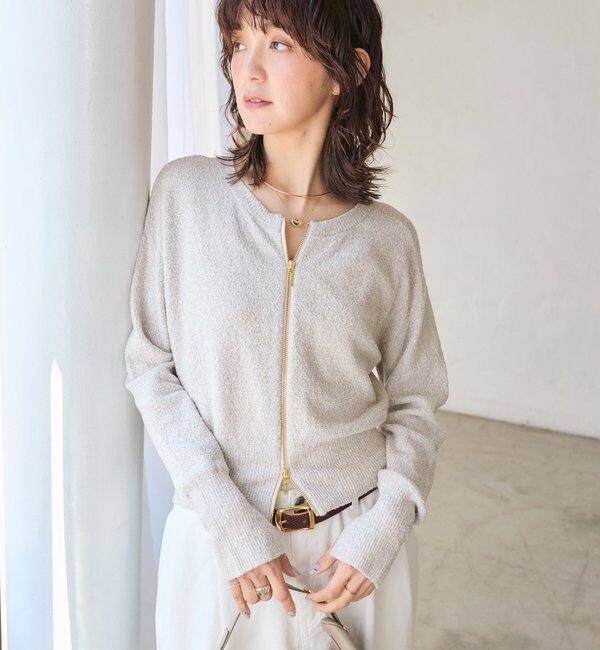  「予約【大人のこなれ感】メランジブークレーZIPニット」|カーディガン|