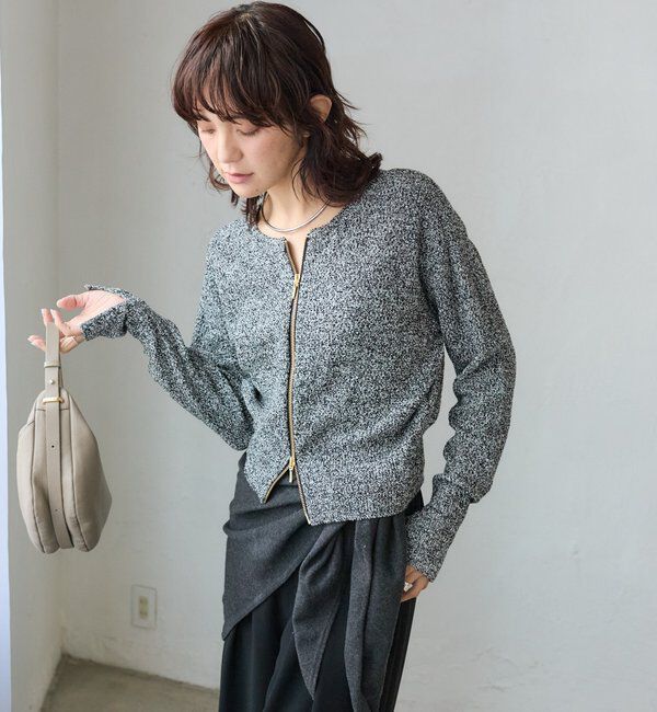  「予約【大人のこなれ感】メランジブークレーZIPニット」|カーディガン|