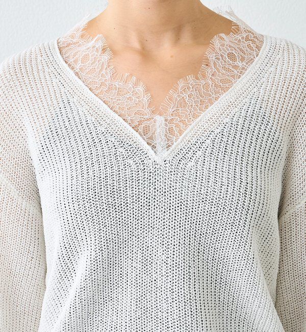  「予約【トレンド感抜群】ペーパーヤーンレース衿ニット」|ニット・セーター|