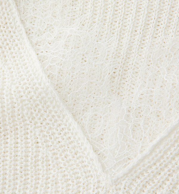  「予約【トレンド感抜群】ペーパーヤーンレース衿ニット」|ニット・セーター|