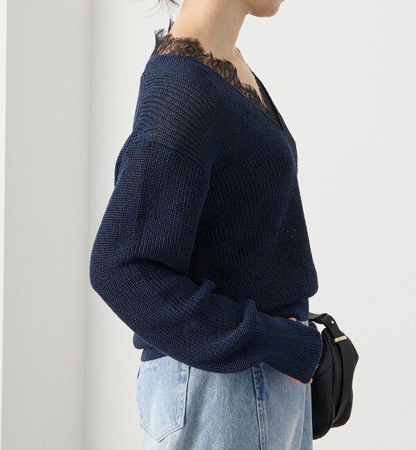  「予約【トレンド感抜群】ペーパーヤーンレース衿ニット」|ニット・セーター|