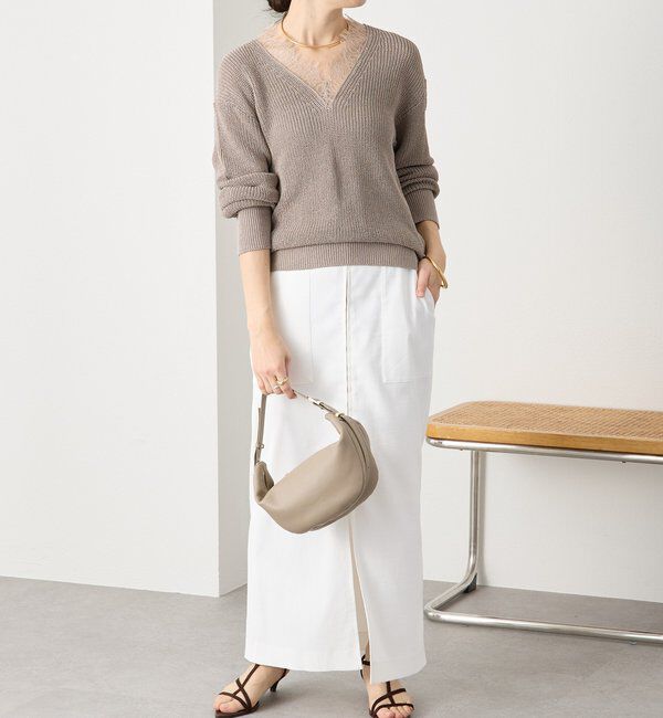  「予約【トレンド感抜群】ペーパーヤーンレース衿ニット」|ニット・セーター|