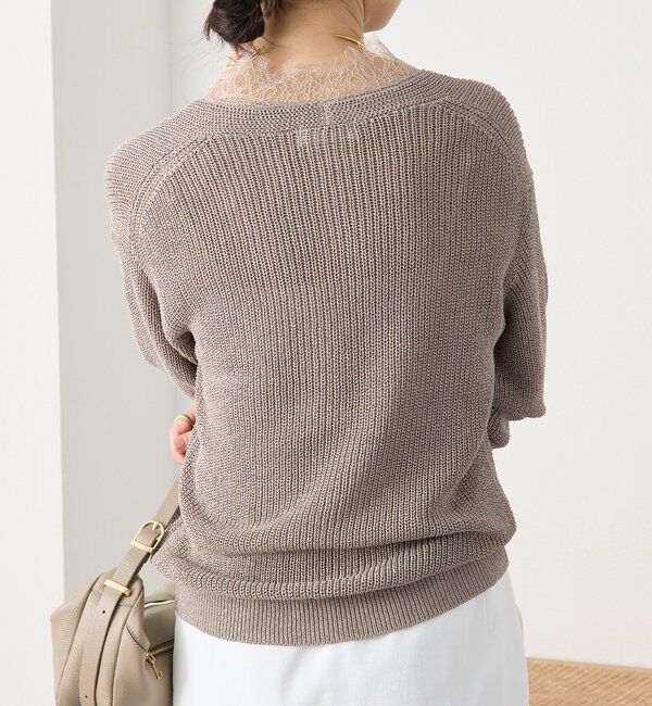  「予約【トレンド感抜群】ペーパーヤーンレース衿ニット」|ニット・セーター|